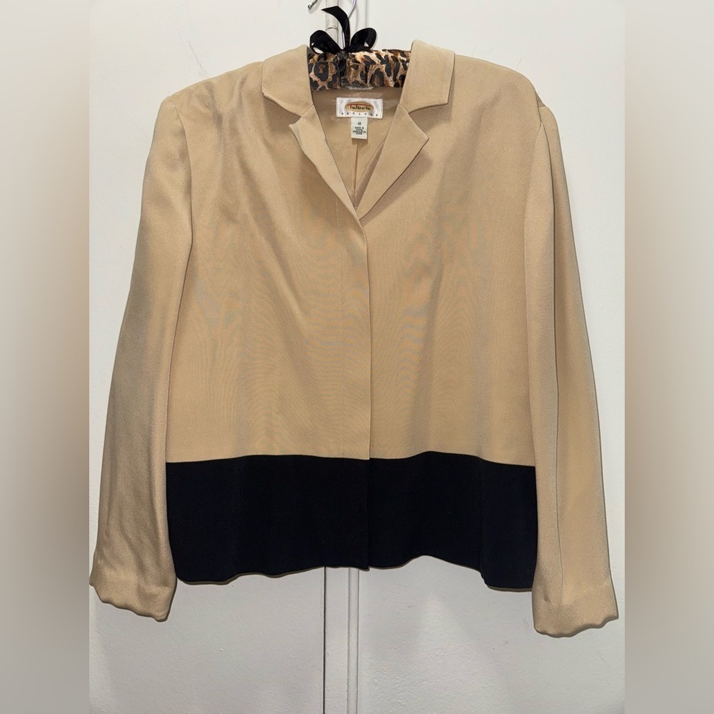 Vintage Talbots colorblock pure silk blouse beige and black size 10